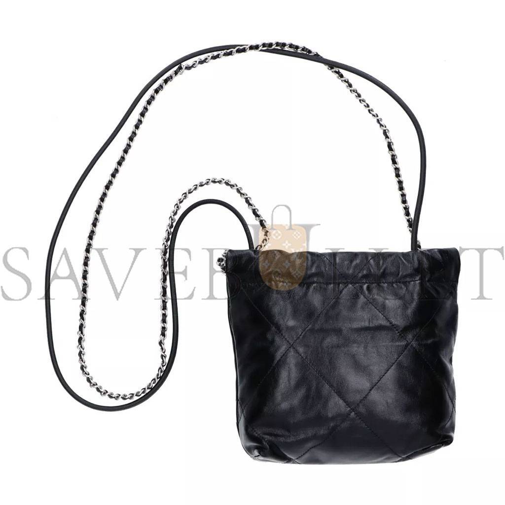 CHANEL MASTER BLACK QUILTED CALFSKIN MINI 22 BAG SILVER HARDWARE AS3980 (20*19*6cm)